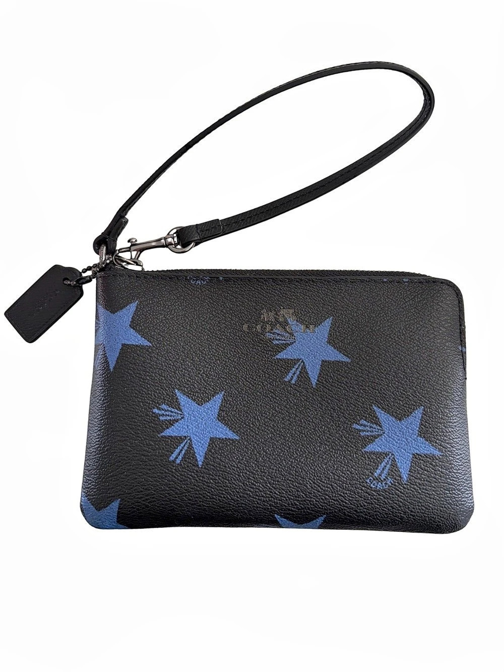 Coach Black Blue Star Print Wristlet Clutch Wallet